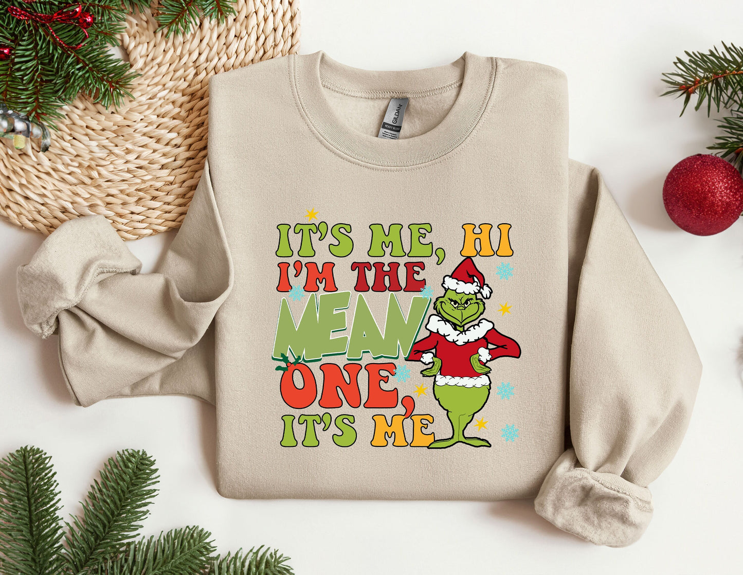 Christmas Grinch Sweatshirt, Christmas Movies Characters Hoodie, Christmas Song Sweater, It's me hi I'm the mean one it's me crewneck gift