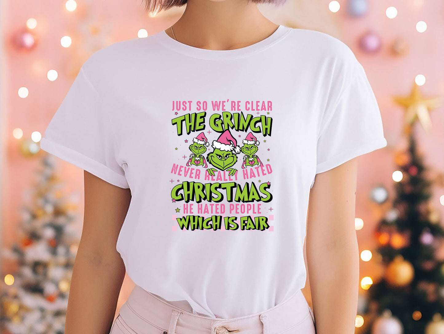 a woman wearing a t - shirt that says, just so we're clear