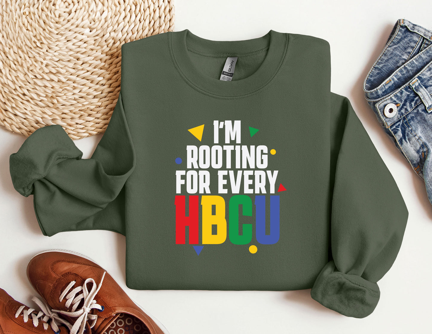 a green sweatshirt with the words i'm rooting for every hbcu