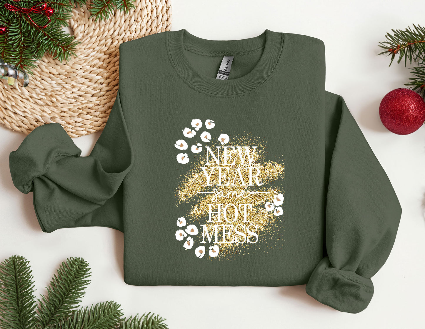a green sweatshirt with a new year's resolution message on it
