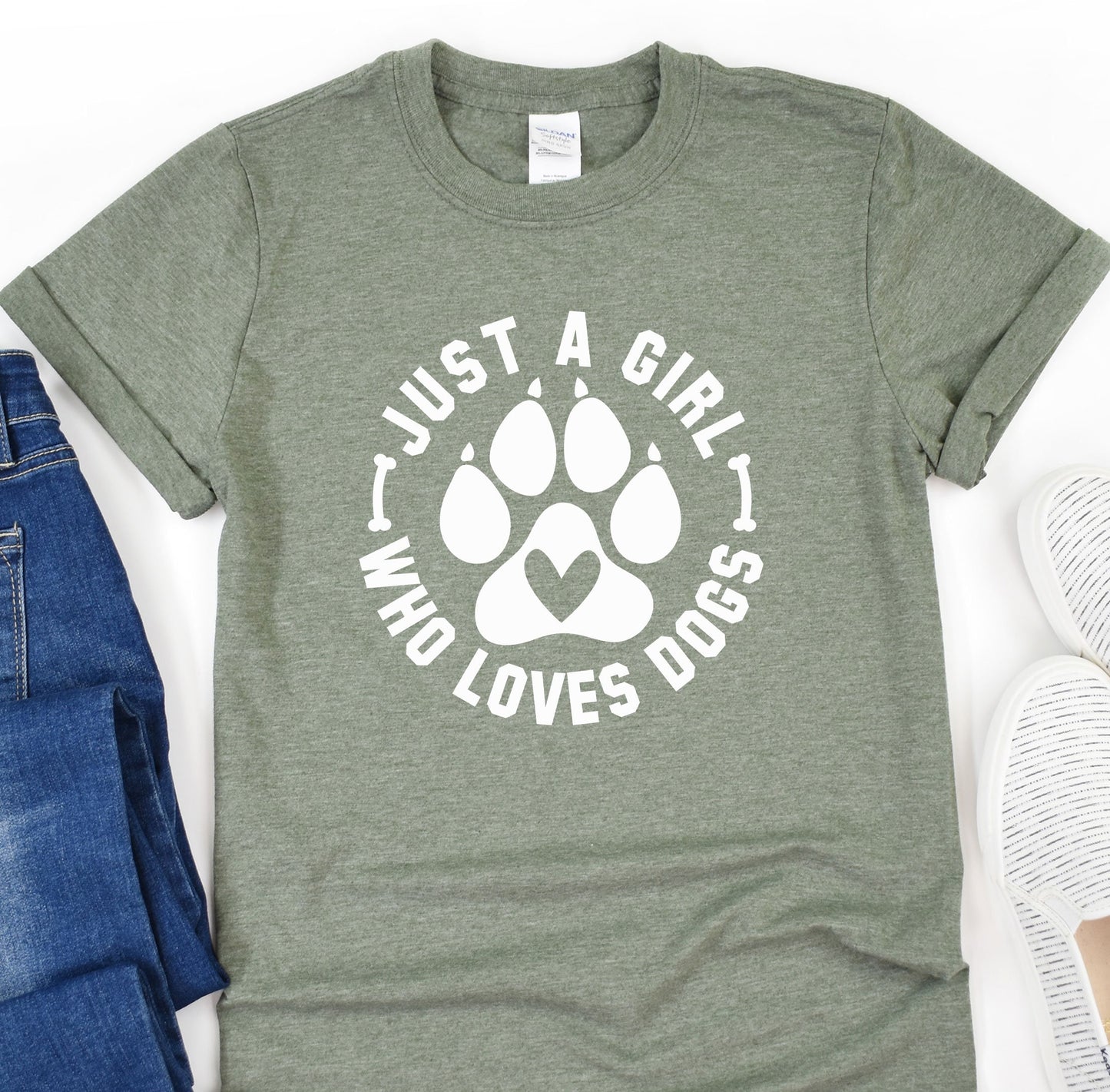 a t - shirt that says i just a girl who loves dogs