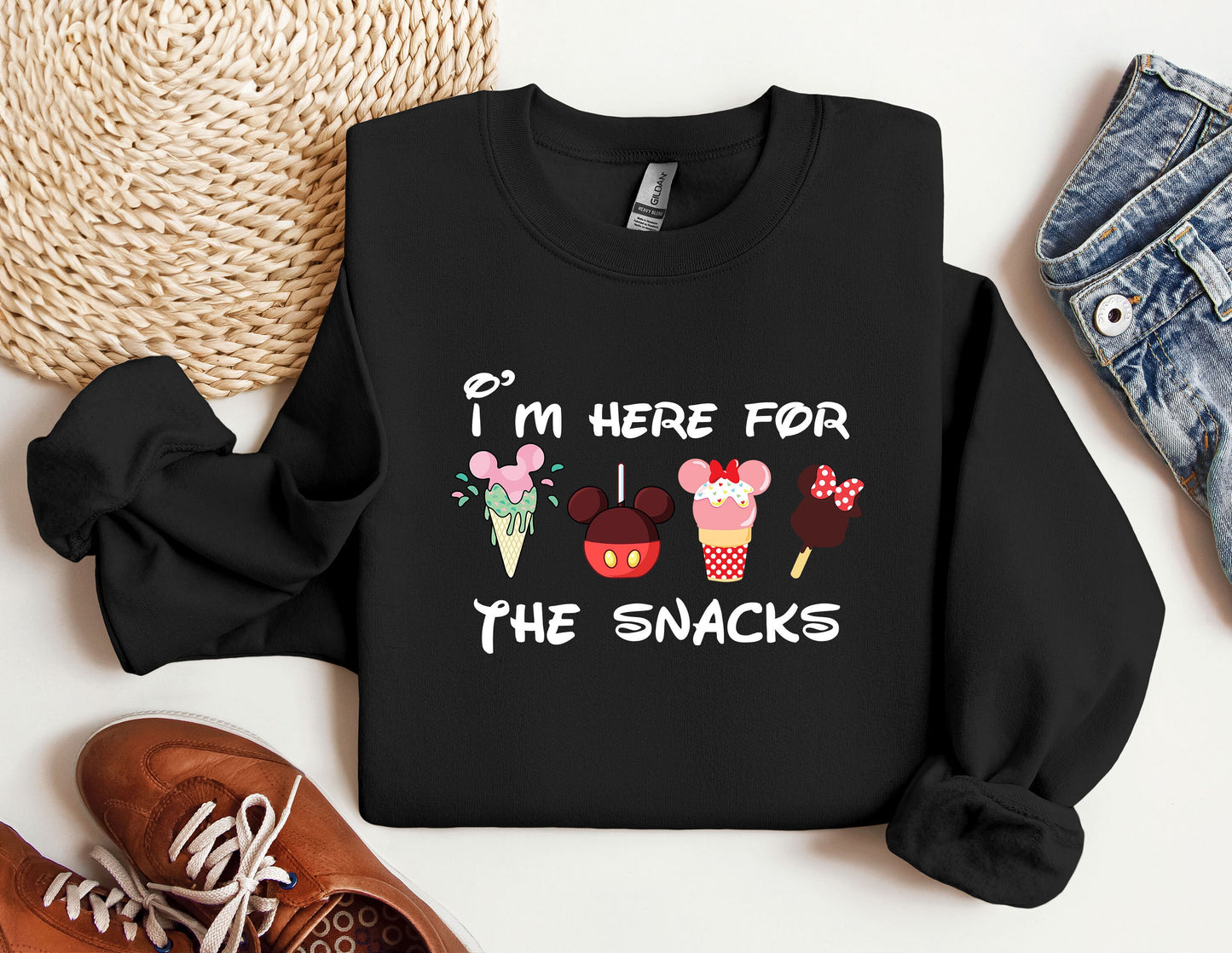 i'm here for the snacks mickey mouse sweatshirt