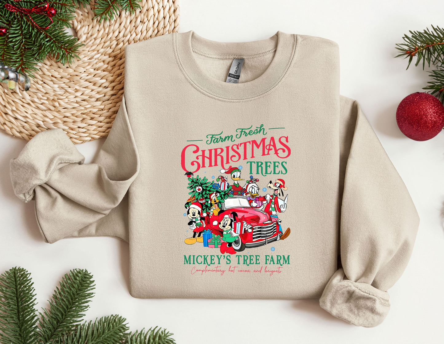 Disney Farm Fresh Sweatshirt, Mickey's Tree Farm, Mickey And Friends Christmas Sweatshirt, Christmas Disney Family, Christmas Gift