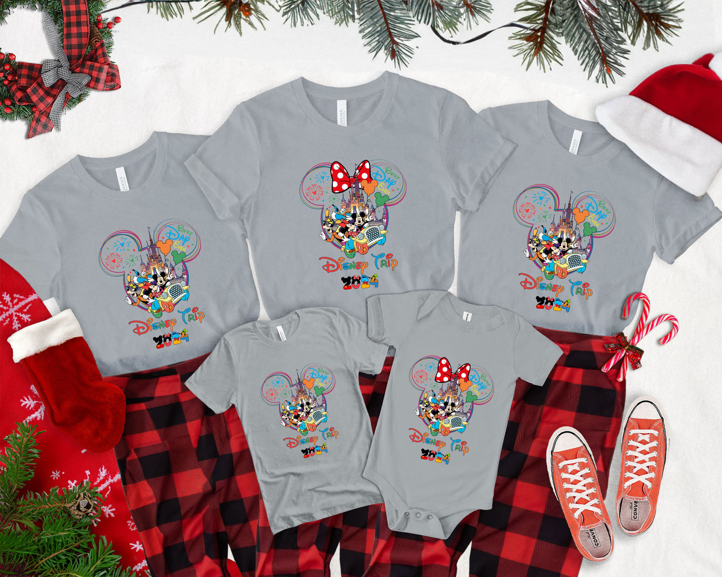 a group of children's mickey mouse christmas pajamas