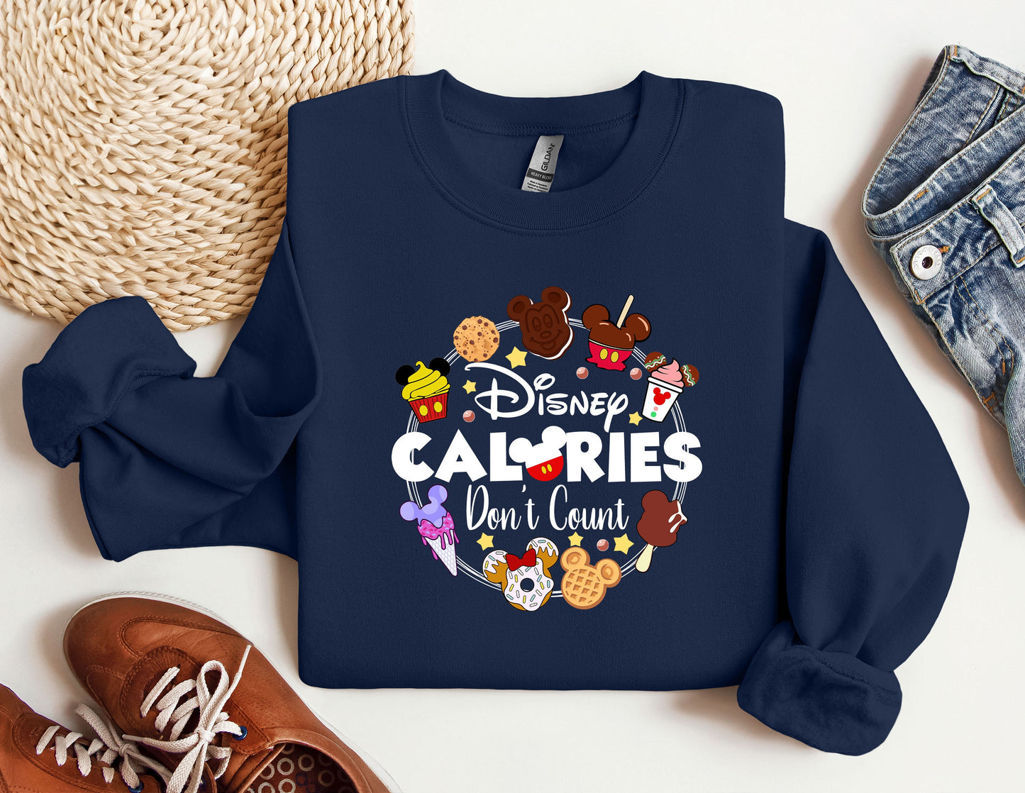 a sweatshirt that says disney calories don't count