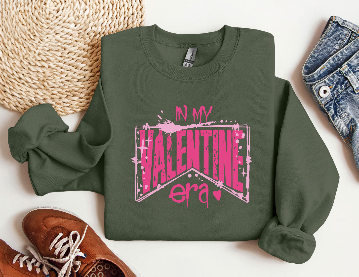 a green sweatshirt with the words'n my valentine era on it