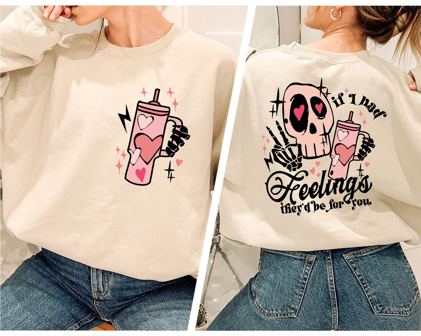 If I Had Feelings They'd Be For You Sweatshirt, Valentine's Day Sweatshirt, Skeleton Cute Hoodie, Girlfriend Crewneck, Valentine Sweatshirt