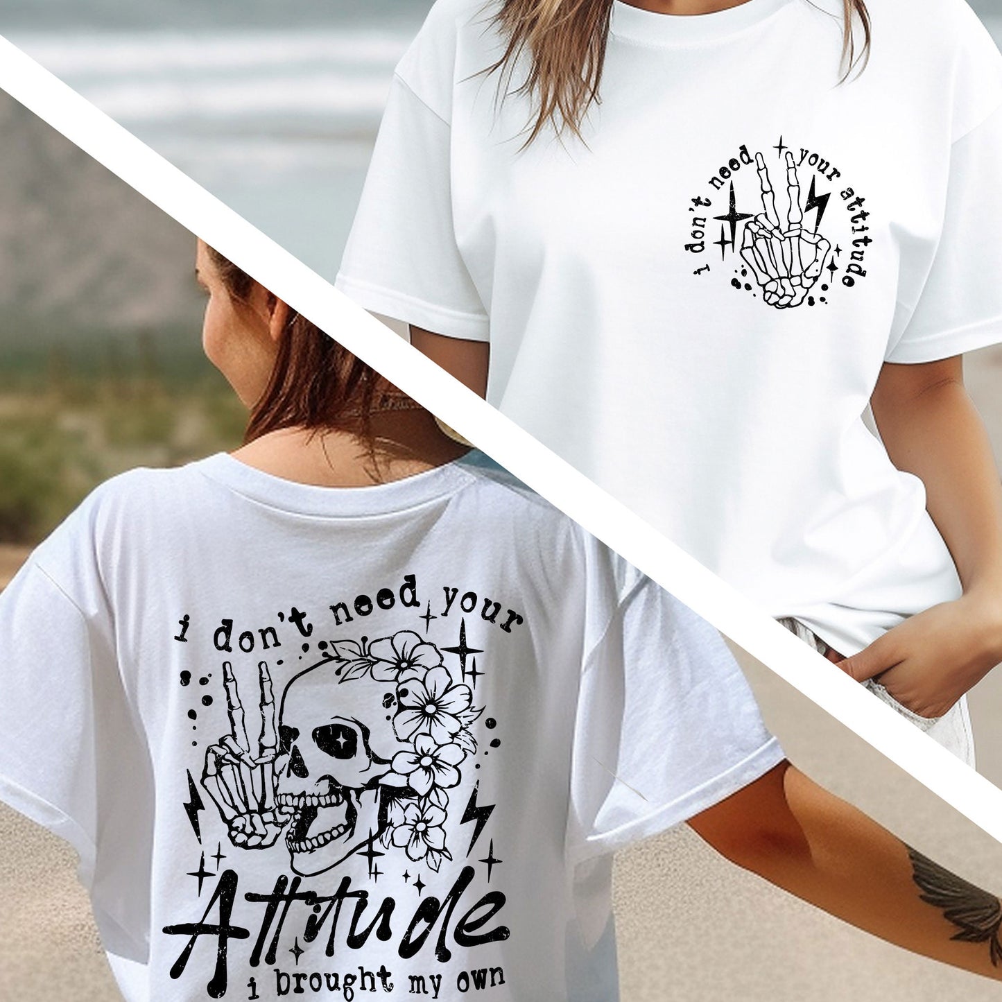 two women wearing t - shirts that say i don't need your attitude