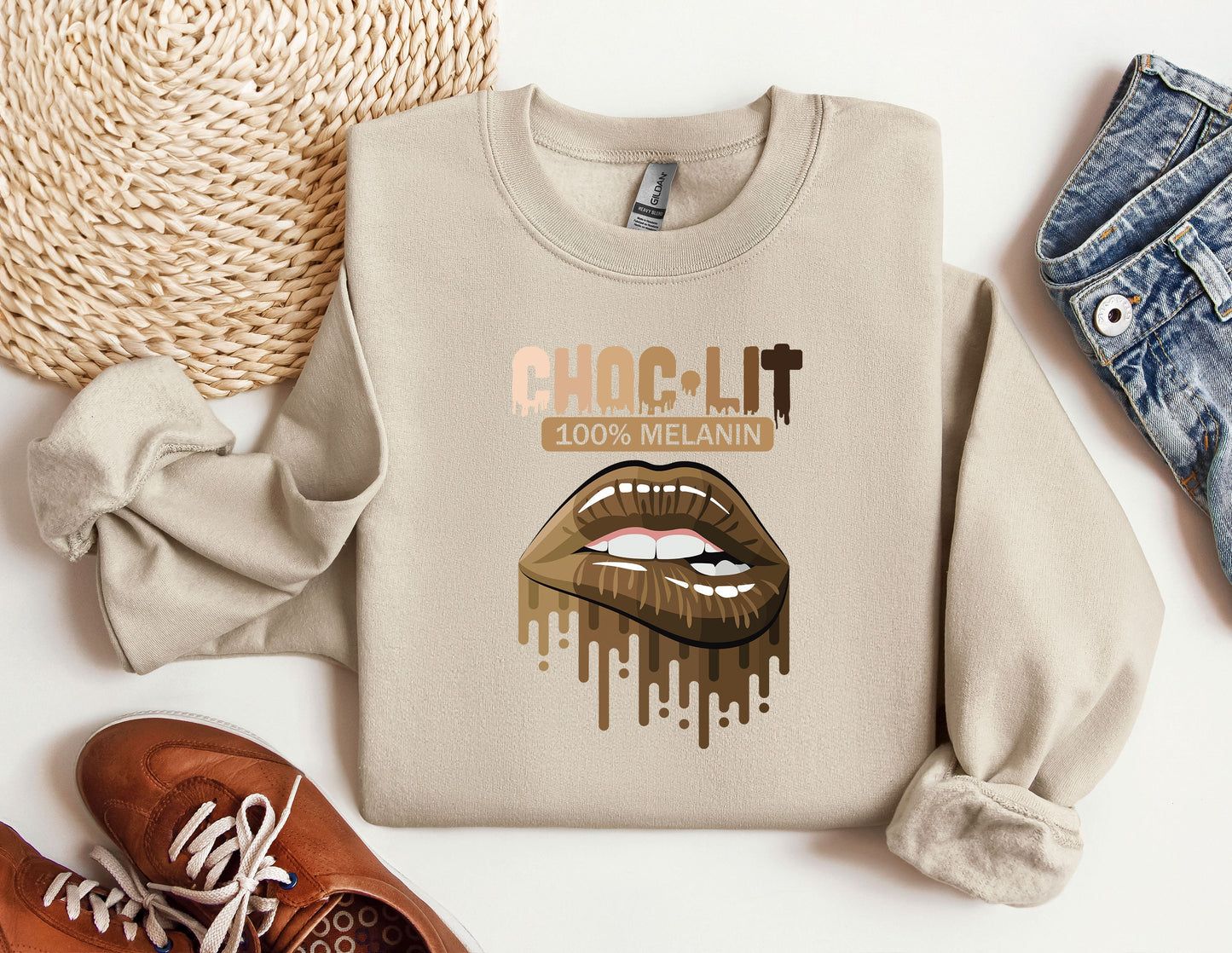 a sweater with a picture of a woman's lips on it