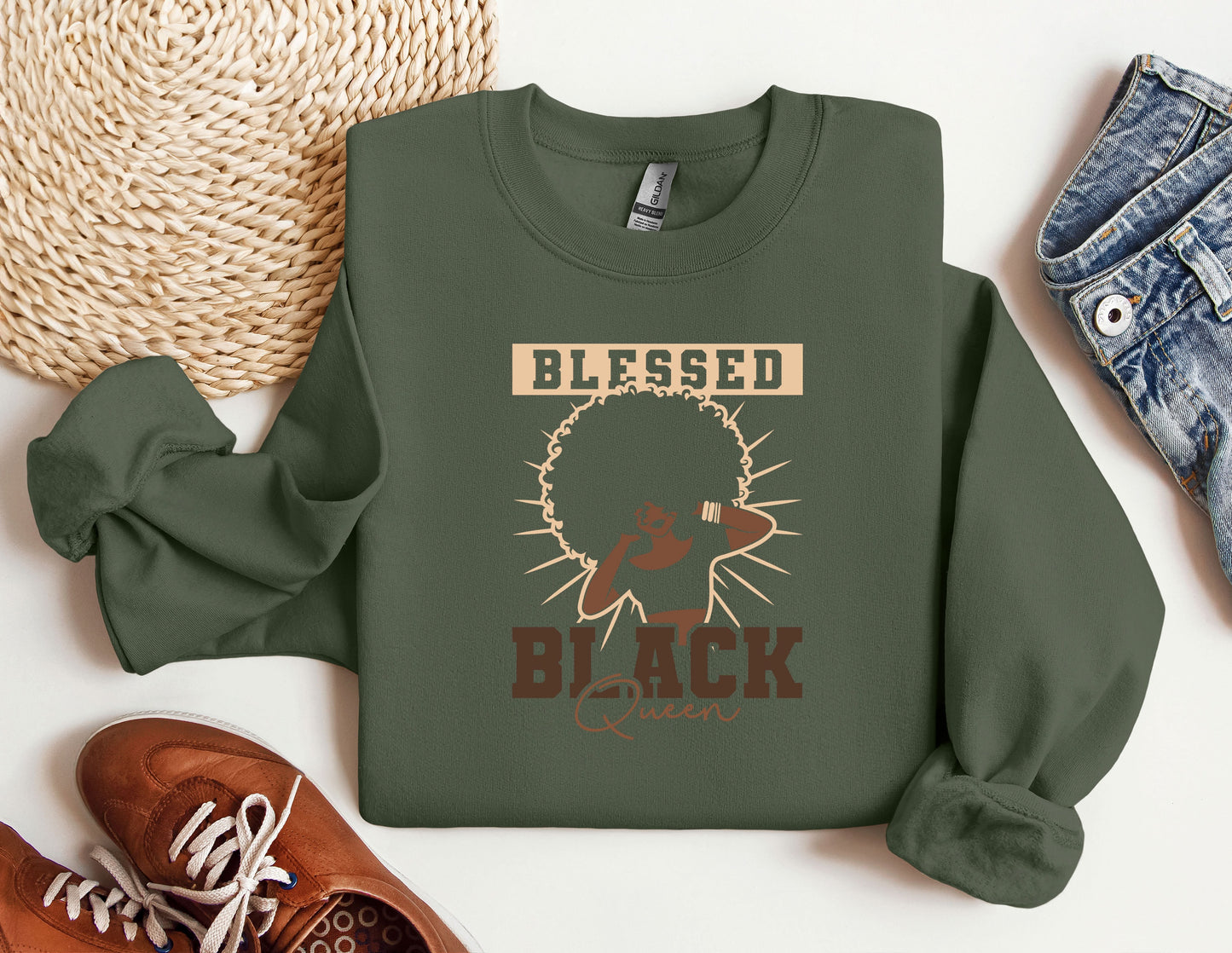 a green sweatshirt with a picture of a man's head and the words,