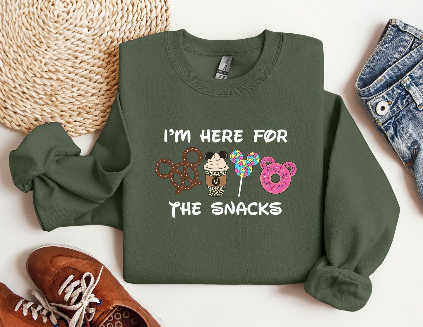 i'm here for the snacks sweatshirt