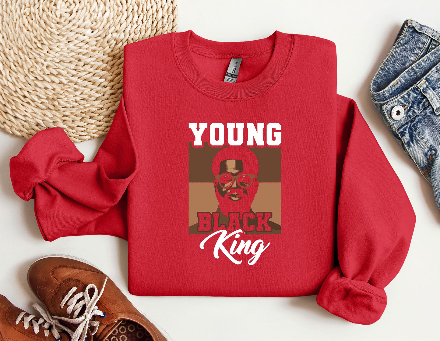 a red shirt with a picture of a man's face on it