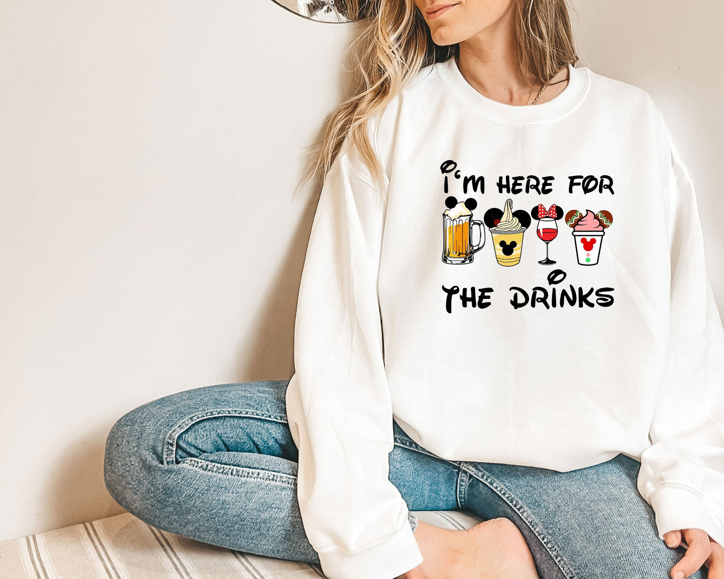Disney I'm Here For The Drinks Sweatshirt, Disney Vacation Crewneck, Disney Family Hoodie, Disneyland Sweatshirt, Disneyland Trip Sweatshirt