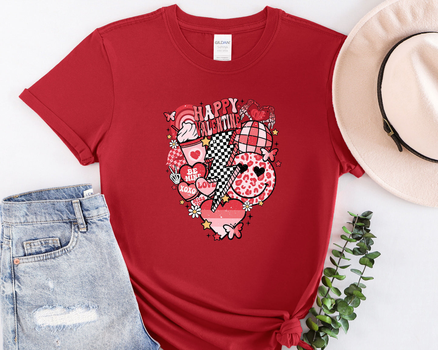 a women's red t - shirt with the words happy valentine's day