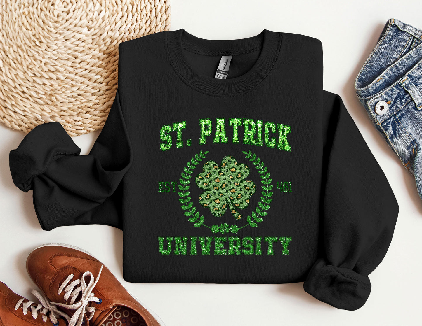 a st patrick's day sweatshirt with a shamrock on it