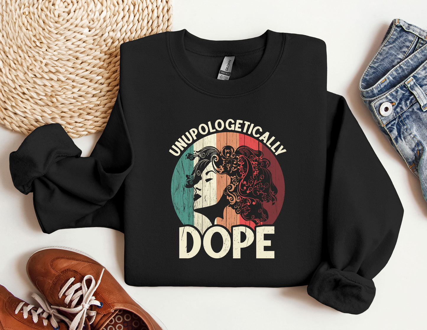 a black sweatshirt with a picture of a woman's face on it