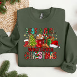 a green sweatshirt with a christmas message on it