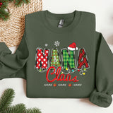a green sweatshirt with the word mama claus on it