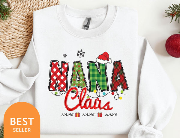 Personalized Nana Claus Sweatshirt, Custom Mama Sweatshirt with Children Name, Christmas Nana Claus Sweatshirt, Nana New Year Sweatshirt