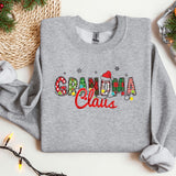 a gray sweatshirt with the words grandma claus on it