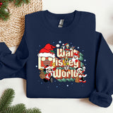 a blue sweatshirt with a christmas message on it