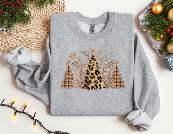 Christmas Sweatshirt, Christmas Tree Sweatshirt, Leopard Pattern, Family Christmas, Holiday Sweaters for Women, Winter Sweatshirt