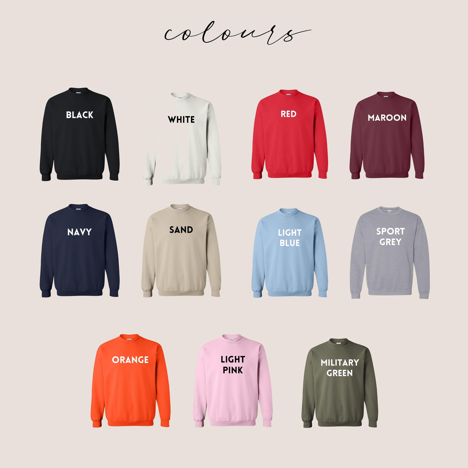 a bunch of different colors of sweatshirts