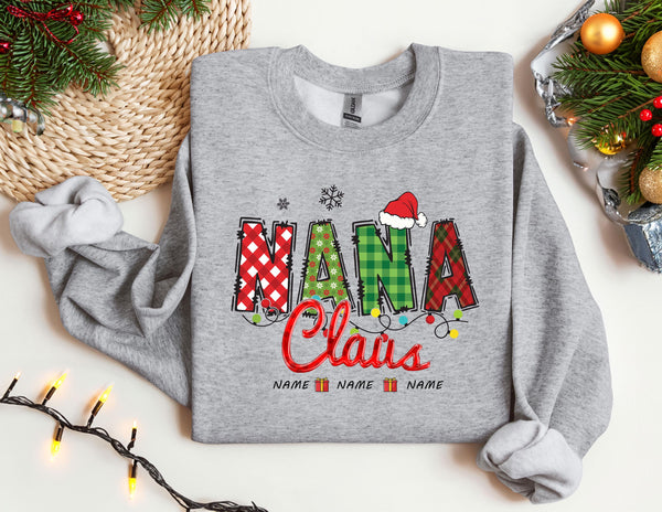 Personalized Nana Claus Sweatshirt, Custom Mama Sweatshirt with Children Name, Christmas Nana Claus Sweatshirt, Nana New Year Sweatshirt
