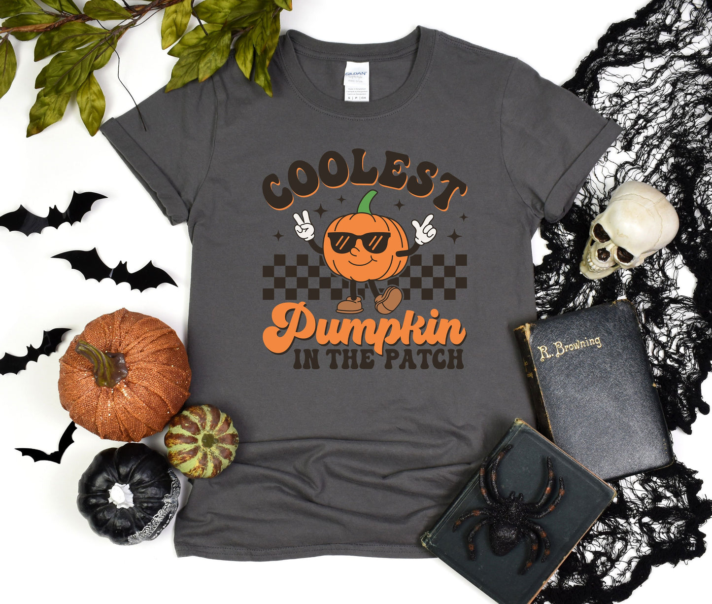 Coolest Pumpkin on the Patch Custom Halloween T-Shirt, Comfort Ghost Tee, Team Pumpkin Shirt, Retro Race Halloween Shirt, Bat Halloween Gift