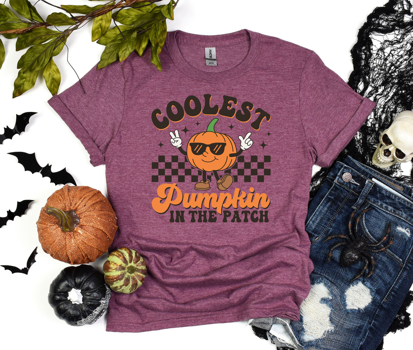 Coolest Pumpkin on the Patch Custom Halloween T-Shirt, Comfort Ghost Tee, Team Pumpkin Shirt, Retro Race Halloween Shirt, Bat Halloween Gift