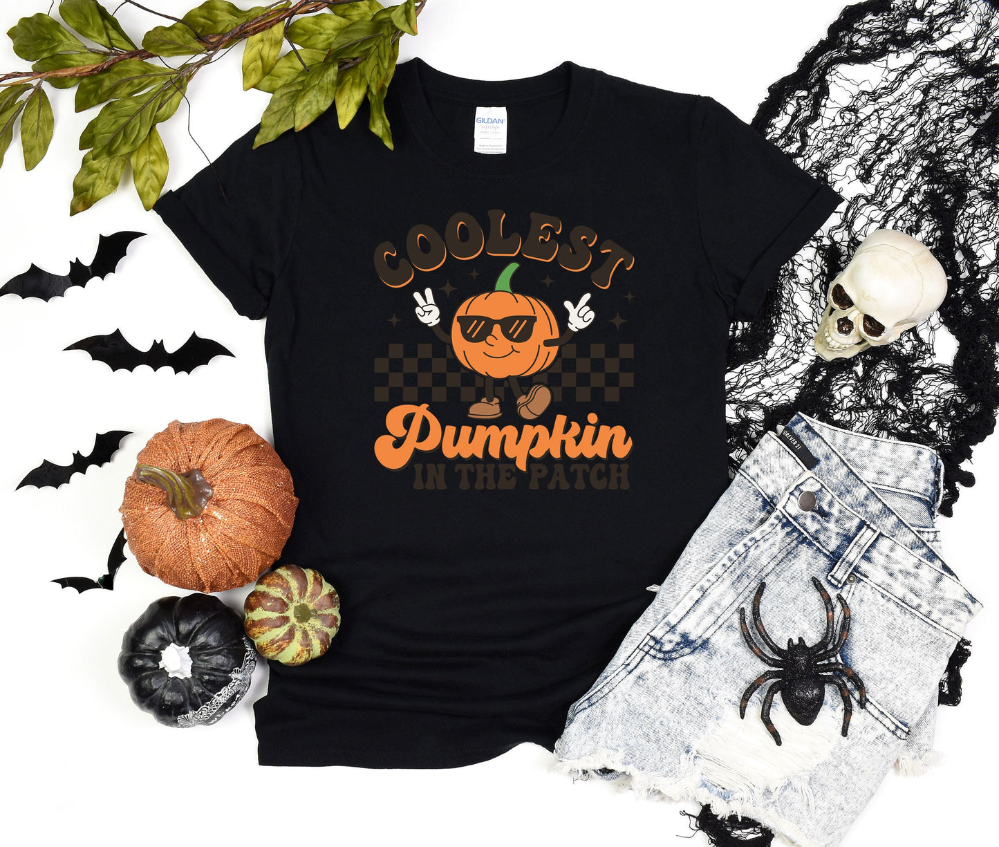 Coolest Pumpkin on the Patch Custom Halloween T-Shirt, Comfort Ghost Tee, Team Pumpkin Shirt, Retro Race Halloween Shirt, Bat Halloween Gift