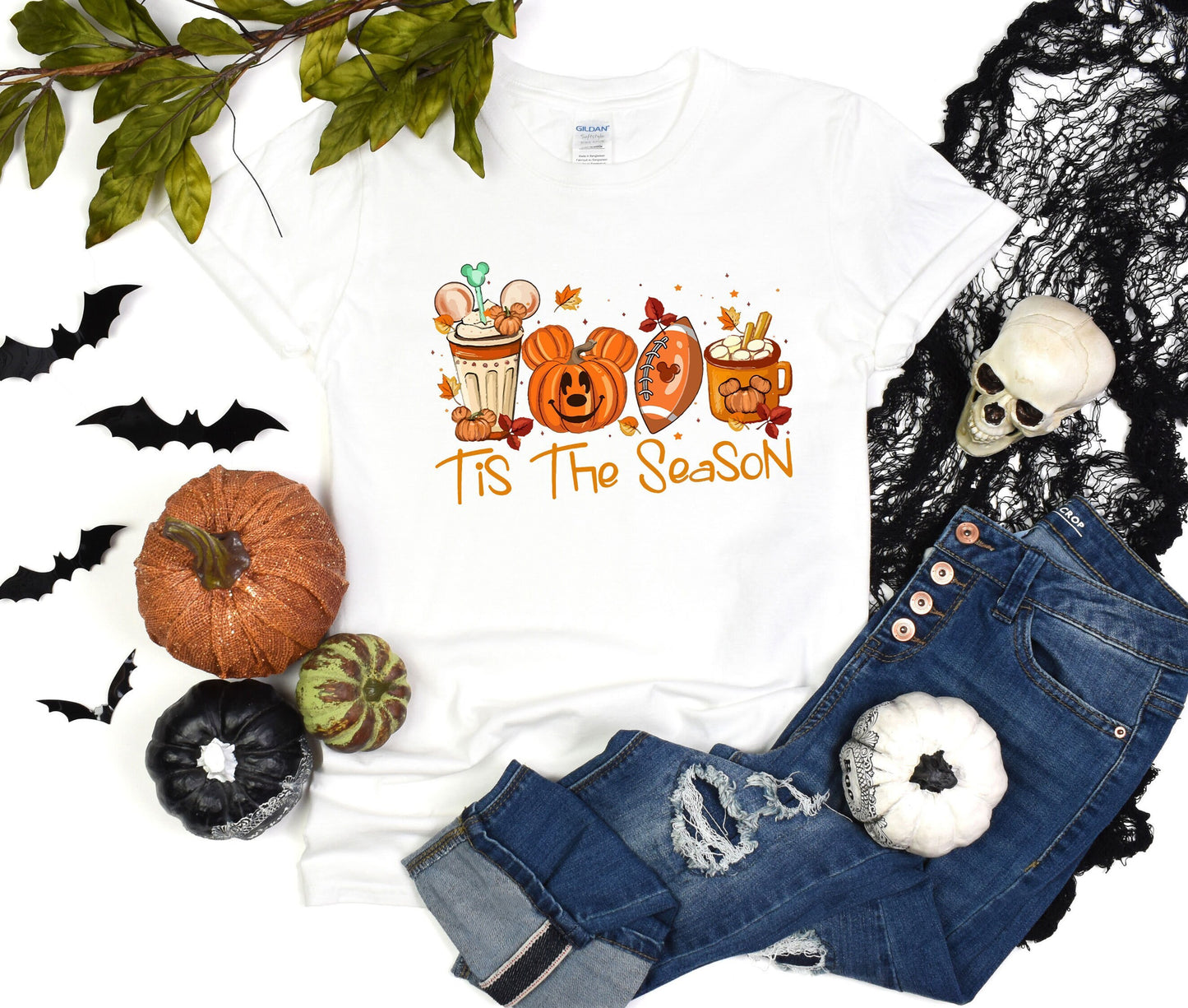 Mickey Ears Disney Halloween Coffee Tis The Season Shirt, Disney 2023 Halloween T-Shirt, Disney Fall Thanksgiving Pumpkin Football Gift Tee,