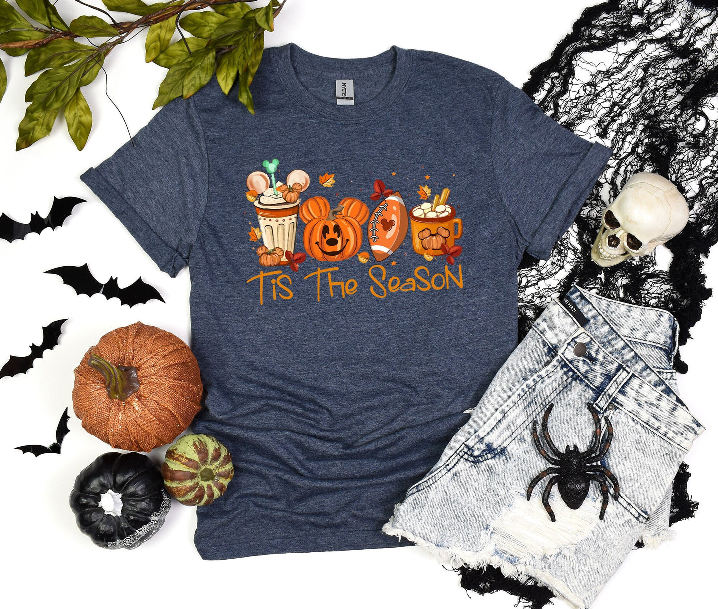 Mickey Ears Disney Halloween Coffee Tis The Season Shirt, Disney 2023 Halloween T-Shirt, Disney Fall Thanksgiving Pumpkin Football Gift Tee,