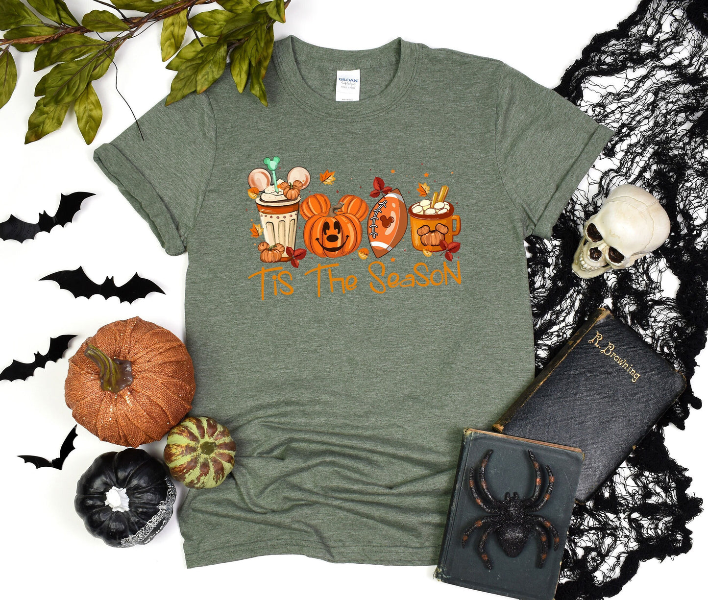 Mickey Ears Disney Halloween Coffee Tis The Season Shirt, Disney 2023 Halloween T-Shirt, Disney Fall Thanksgiving Pumpkin Football Gift Tee,