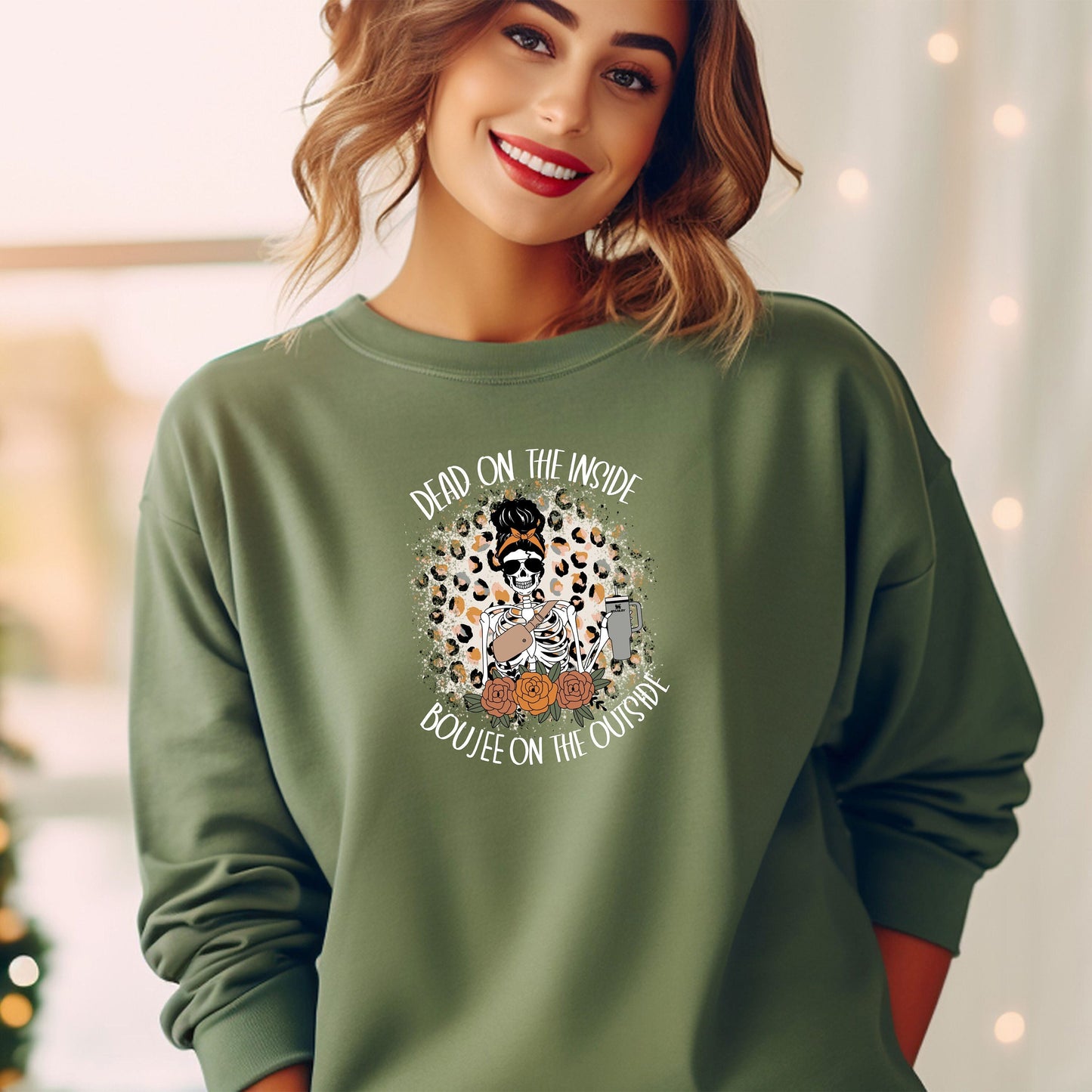 Skeleton Halloween Sweatshirt, Dead On The Inside Boujee On The Outside Shirt, Skeleton Shirt, Funny Halloween Sweatshirt