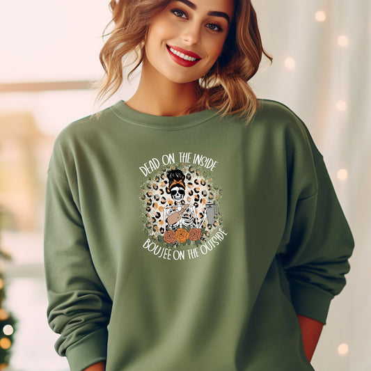 Skeleton Halloween Sweatshirt, Dead On The Inside Boujee On The Outside Shirt, Skeleton Shirt, Funny Halloween Sweatshirt