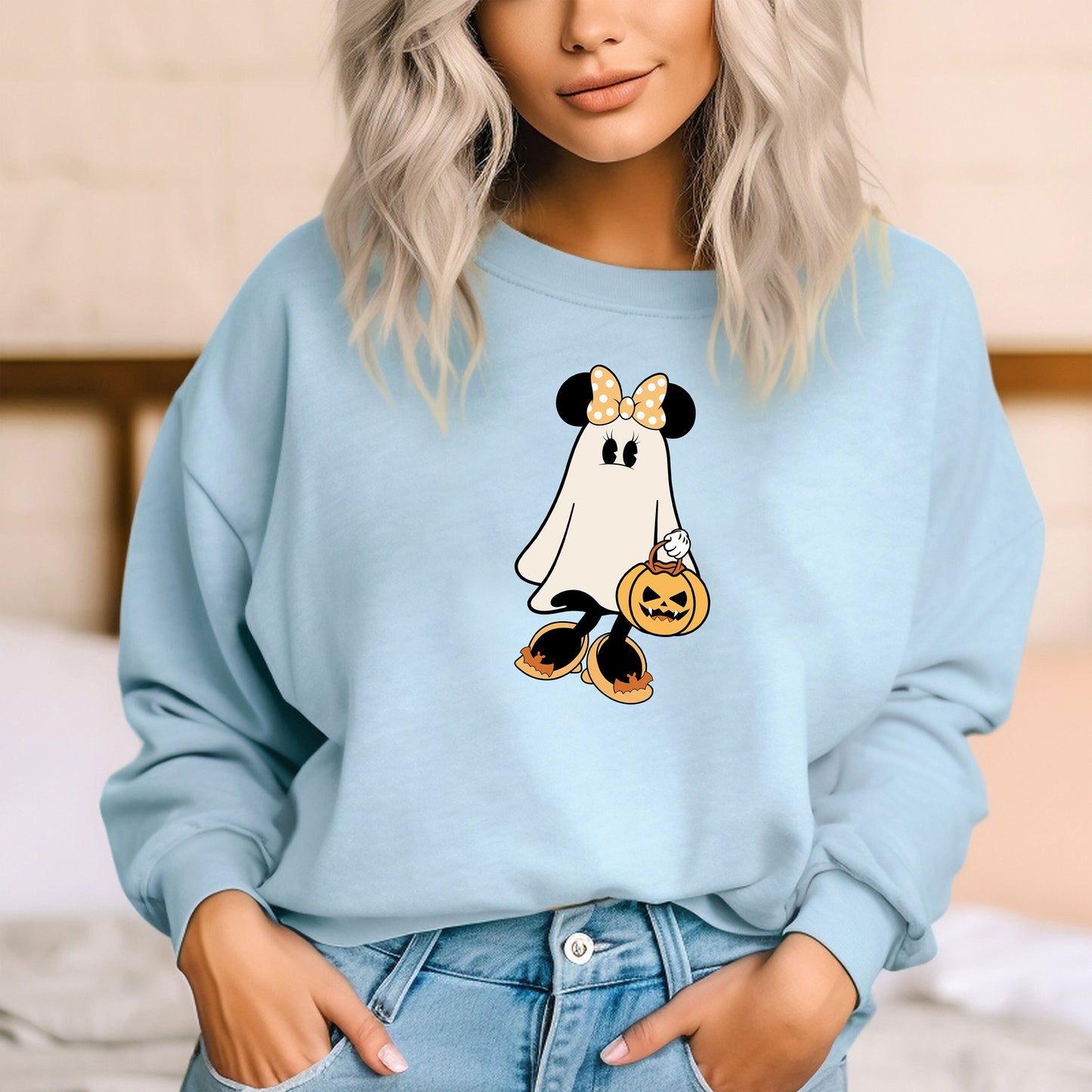 Disney Minnie Ghost Halloween Sweatshirt, Cute Minnie Ghost Sweatshirt, Minnie Spooky Season Hoodie, Halloween Pumpkin Sweater