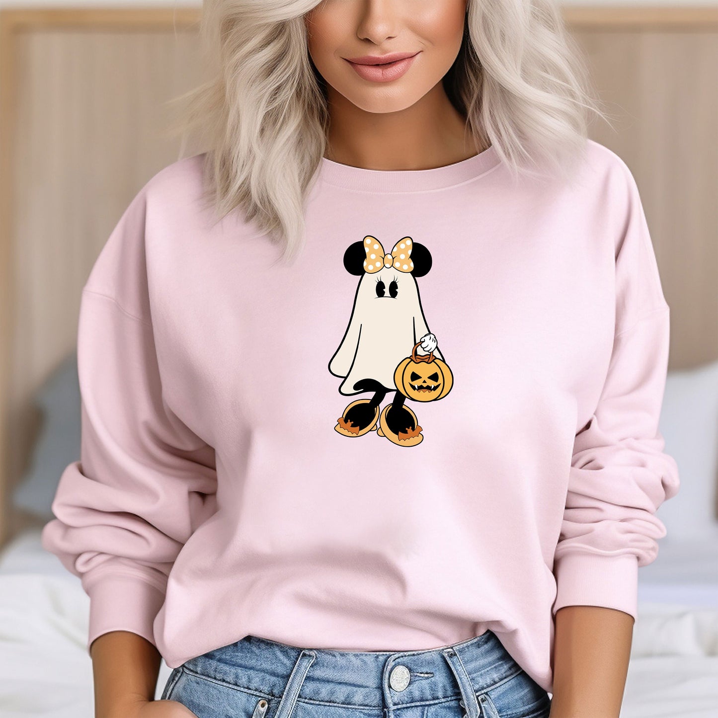 Disney Minnie Ghost Halloween Sweatshirt, Cute Minnie Ghost Sweatshirt, Minnie Spooky Season Hoodie, Halloween Pumpkin Sweater