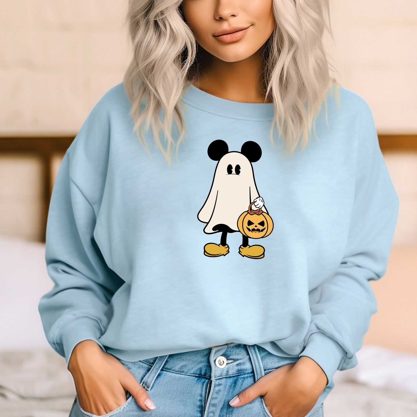 Disney Mickey Ghost Halloween Sweatshirt, Cute Mickey Ghost Sweatshirt, Mickey Spooky Season Hoodie, Halloween Pumpkin Sweater