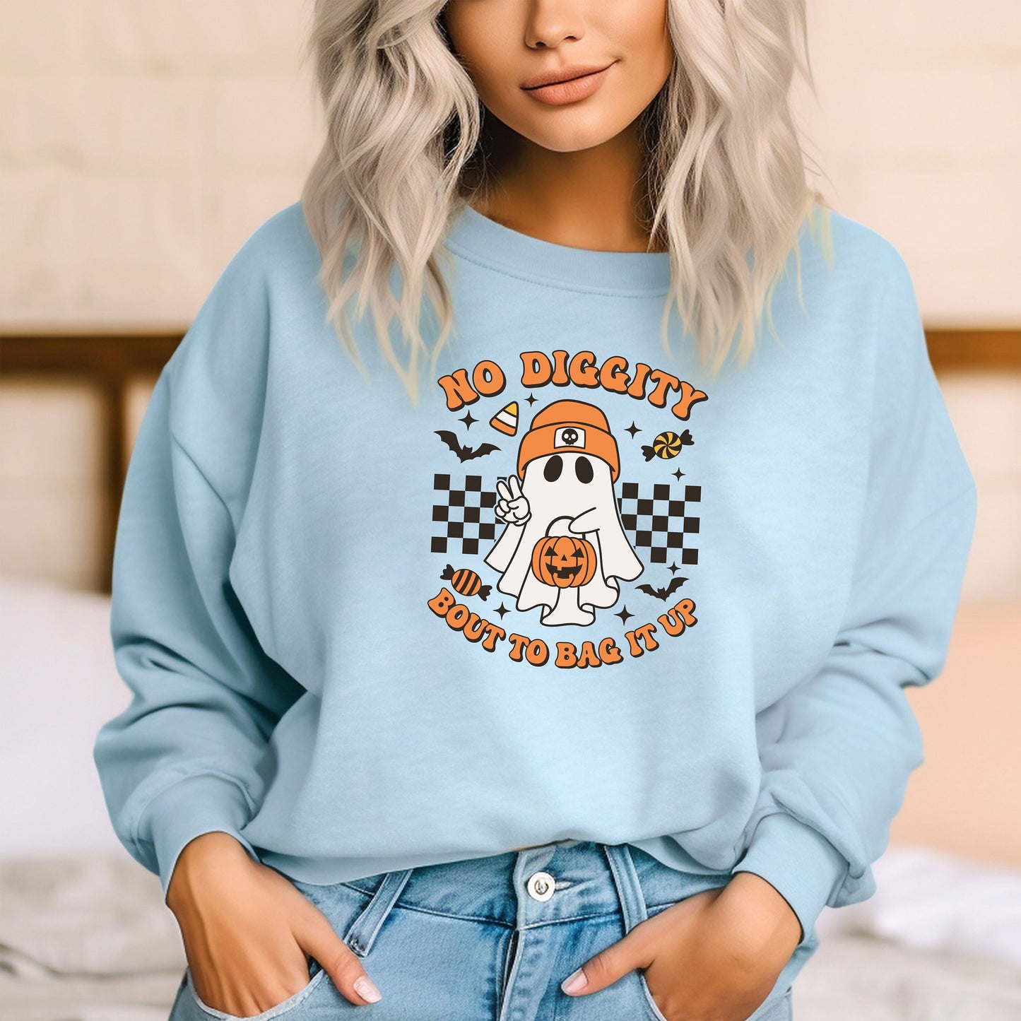 No Diggity Bout To Bag It Up Sweatshirt, Cute pumpkin Ghost Halloween Hoodie, Spooky Sweat, Retro Hoodie, Halloween Gift Tee, Spooky Season,