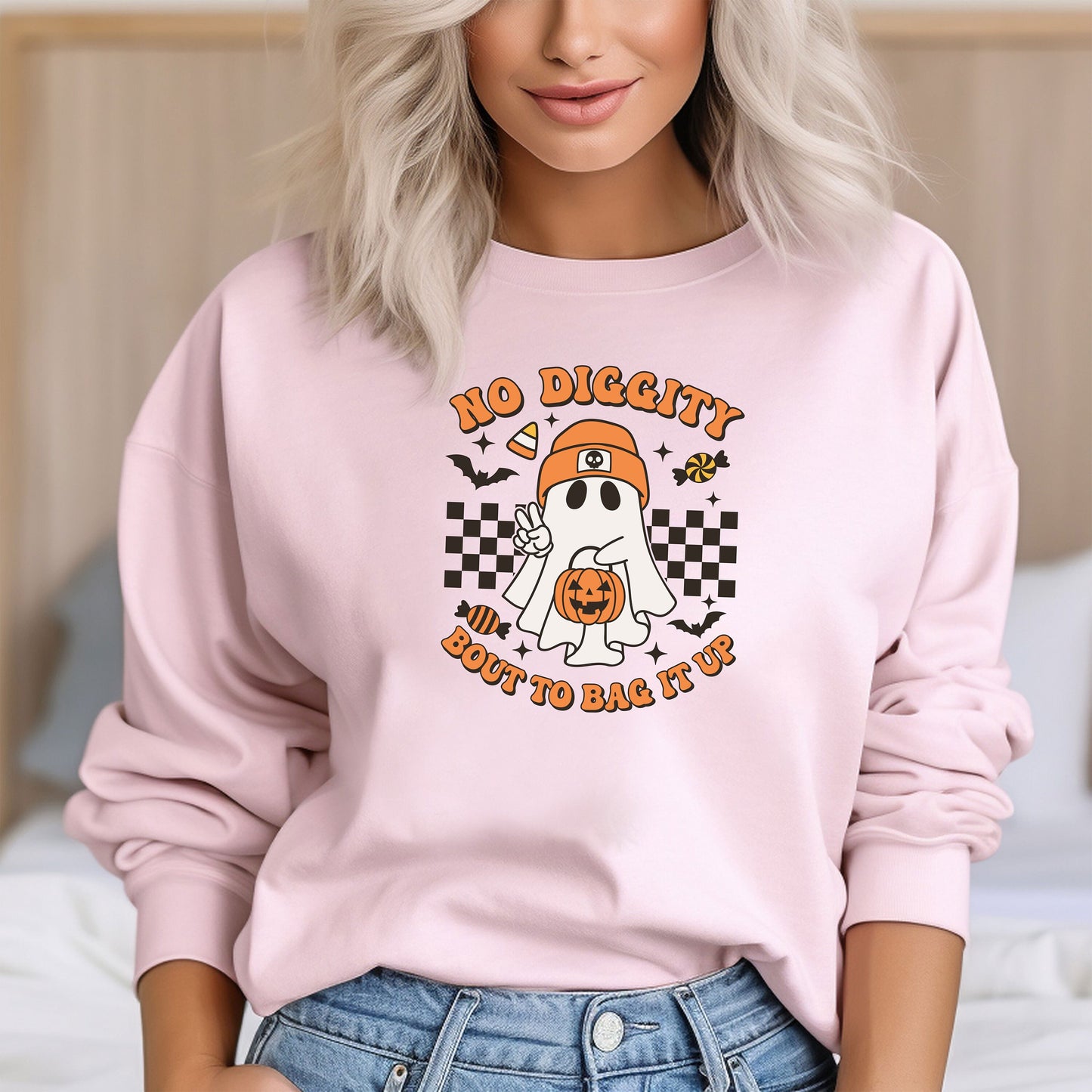 No Diggity Bout To Bag It Up Sweatshirt, Cute pumpkin Ghost Halloween Hoodie, Spooky Sweat, Retro Hoodie, Halloween Gift Tee, Spooky Season,