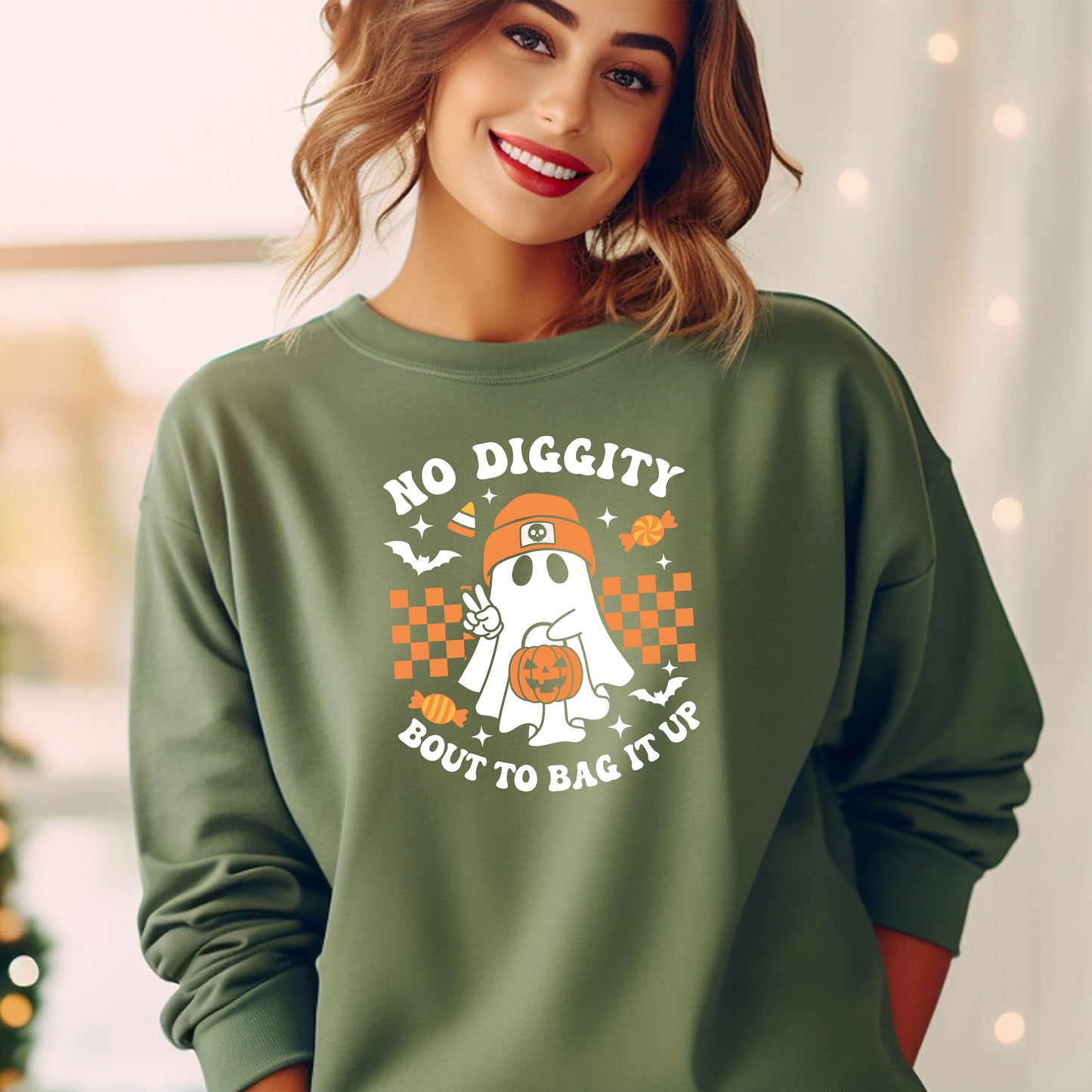 No Diggity Bout To Bag It Up Sweatshirt, Cute pumpkin Ghost Halloween Hoodie, Spooky Sweat, Retro Hoodie, Halloween Gift Tee, Spooky Season,