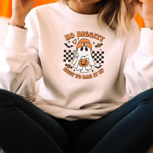 No Diggity Bout To Bag It Up Sweatshirt, Cute pumpkin Ghost Halloween Hoodie, Spooky Sweat, Retro Hoodie, Halloween Gift Tee, Spooky Season,