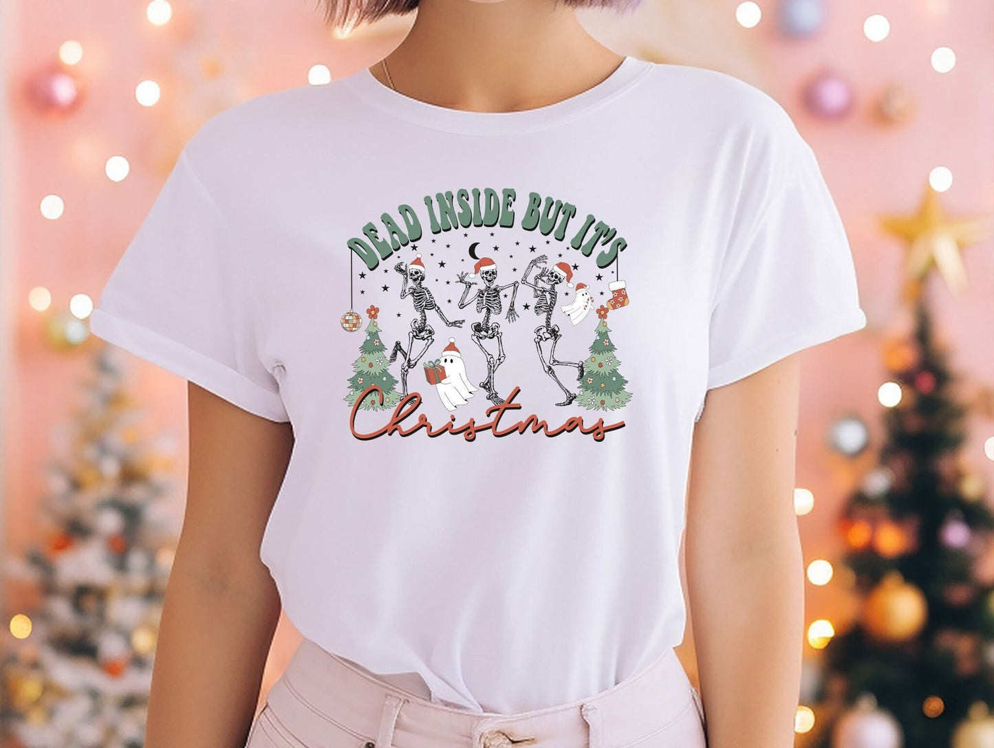 Dead Inside But It's Christmas Shirt, Funny Skeleton t-shirt, Skeleton Christmas Tree t-shirt, Unique Christmas family tee gift