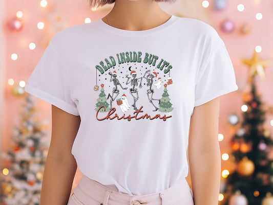 Dead Inside But It's Christmas Shirt, Funny Skeleton t-shirt, Skeleton Christmas Tree t-shirt, Unique Christmas family tee gift