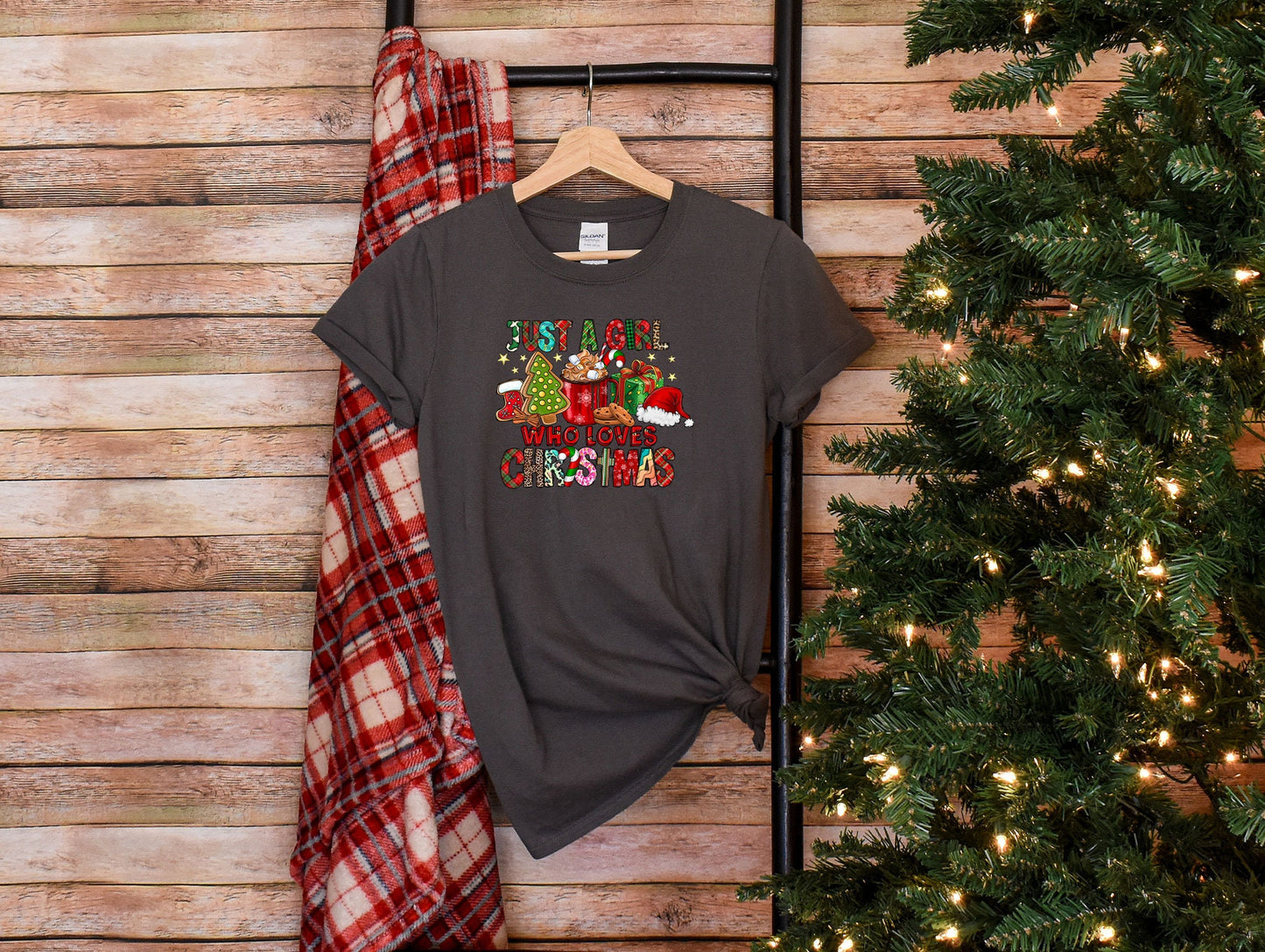 Comfort Custom Just A Girl Who Loves Christmas T-Shirt, Women's Christmas Shirt, Christmas Gift, Christmas Lover Shirt, Holiday Tee