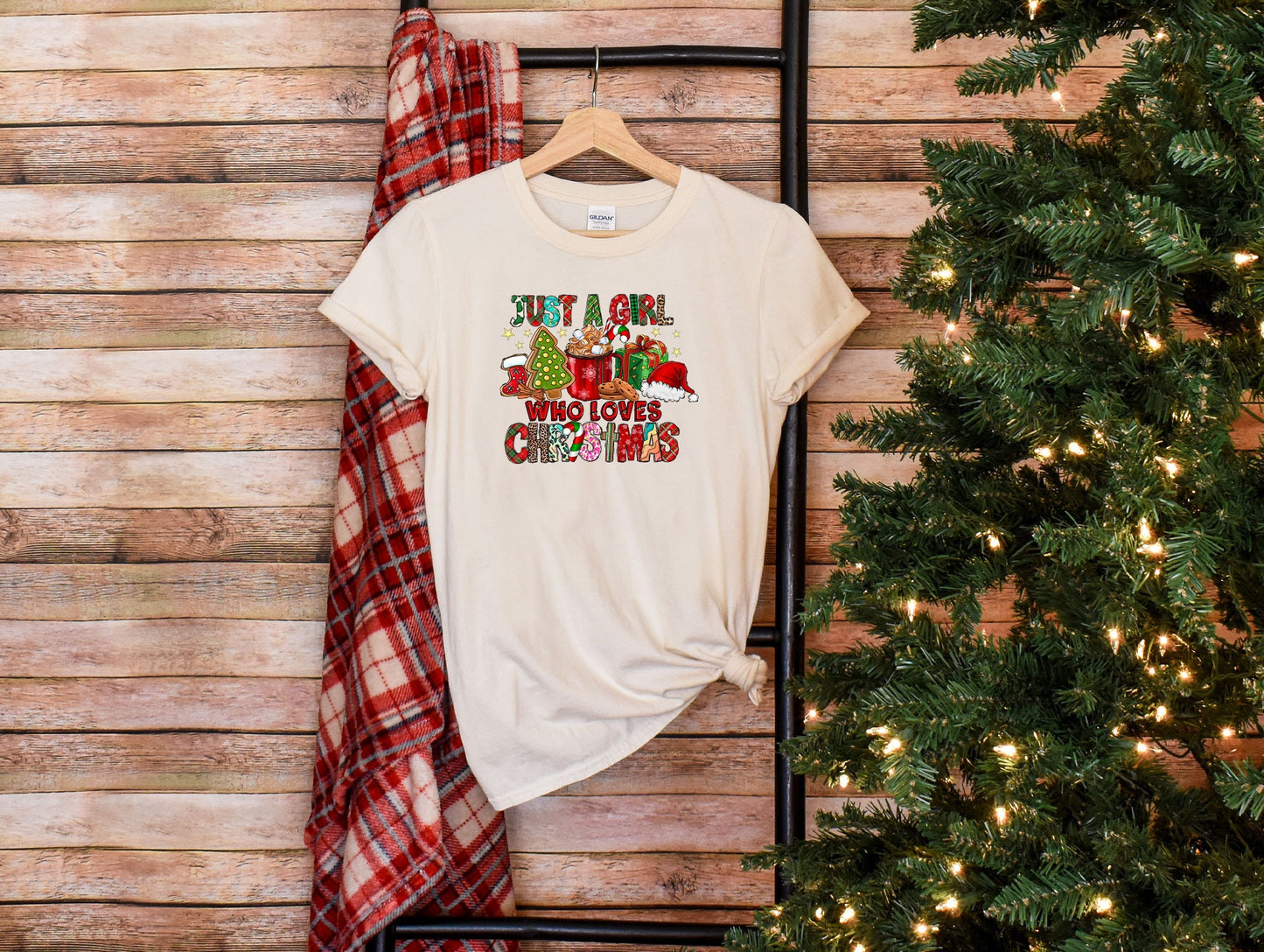 Comfort Custom Just A Girl Who Loves Christmas T-Shirt, Women's Christmas Shirt, Christmas Gift, Christmas Lover Shirt, Holiday Tee