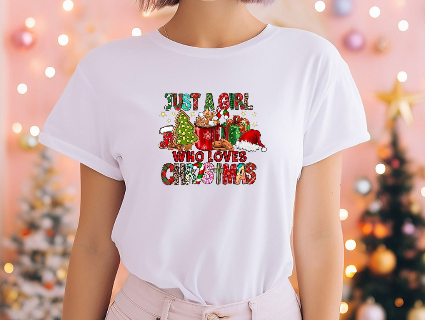 Comfort Custom Just A Girl Who Loves Christmas T-Shirt, Women's Christmas Shirt, Christmas Gift, Christmas Lover Shirt, Holiday Tee