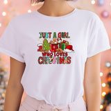 Comfort Custom Just A Girl Who Loves Christmas T-Shirt, Women's Christmas Shirt, Christmas Gift, Christmas Lover Shirt, Holiday Tee