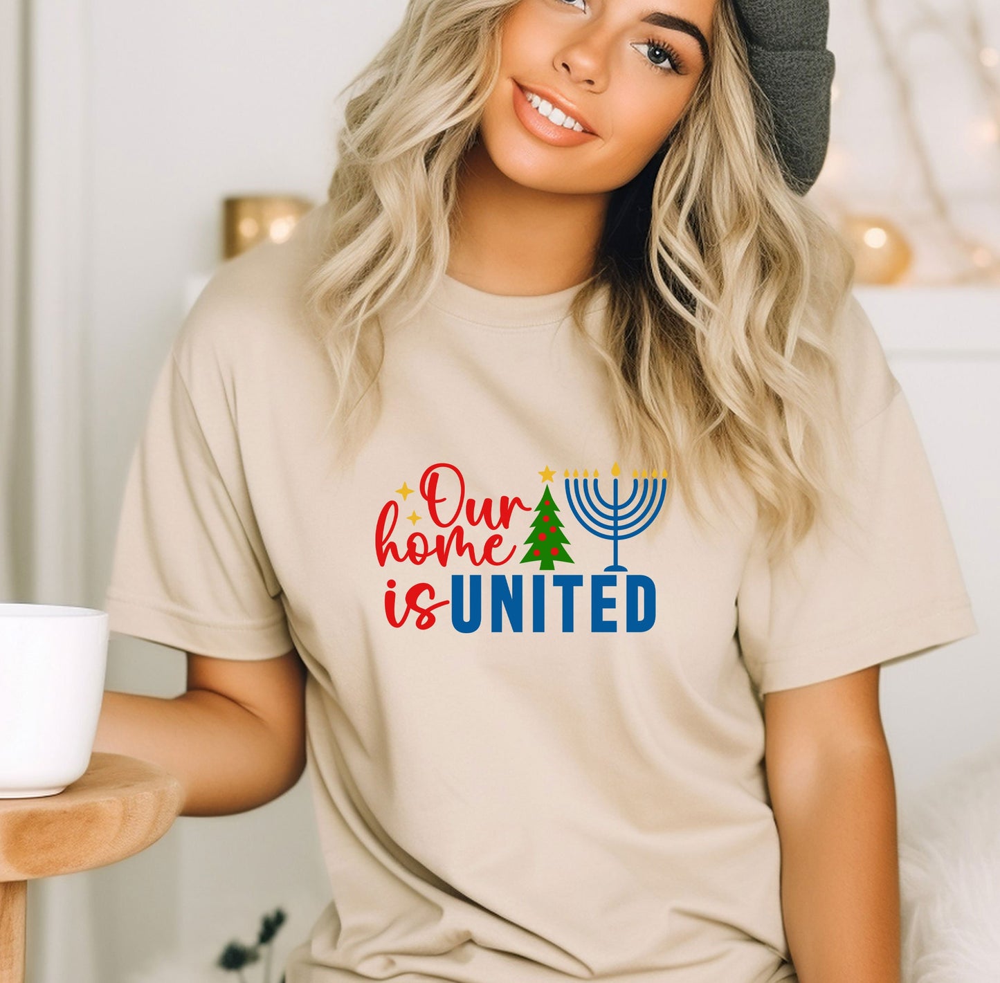 Our Home Is United Shirt, Happy Hanukkah Shirt, Jewish Cristian Shirt, Holiday Hanukkah Shirt, Jewish Saying Shirt, Religious Shirt